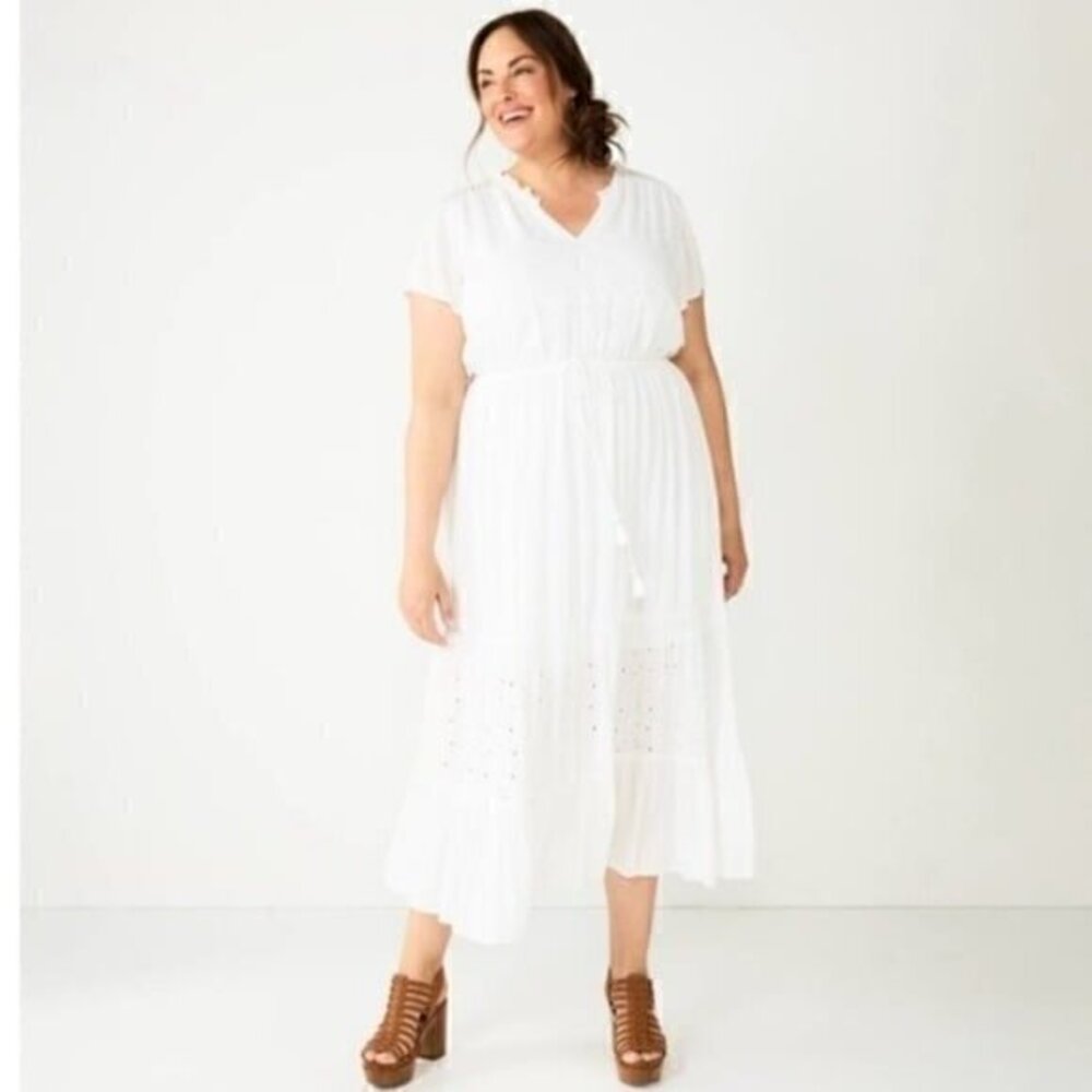 Sonoma White tiered Maxi dress  with Eyelet Details size 3X summer dress
